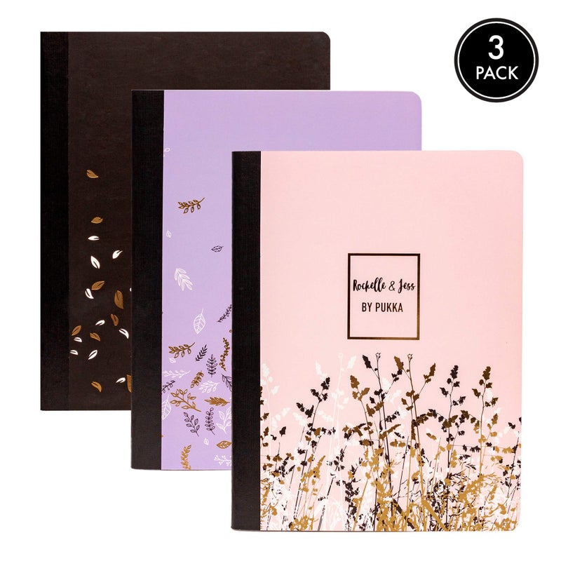 Pukka Pad, Composition Notebooks - 3 Pack of Journals Featuring 140 Pages of College Ruled 80GSM Paper with Sturdy Cover Stock - 9.75 x 7.5in - Rochelle and Jess - Image 2